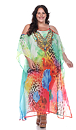 Plus Size Long Caftan with Tie-up Neckline | White Mark Fashion